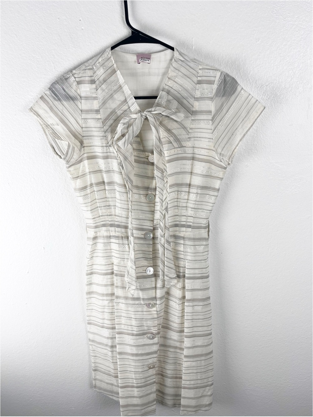 BILLY REID Striped Short Sleeves Button Front Tie Neck Dress Size Small Casual